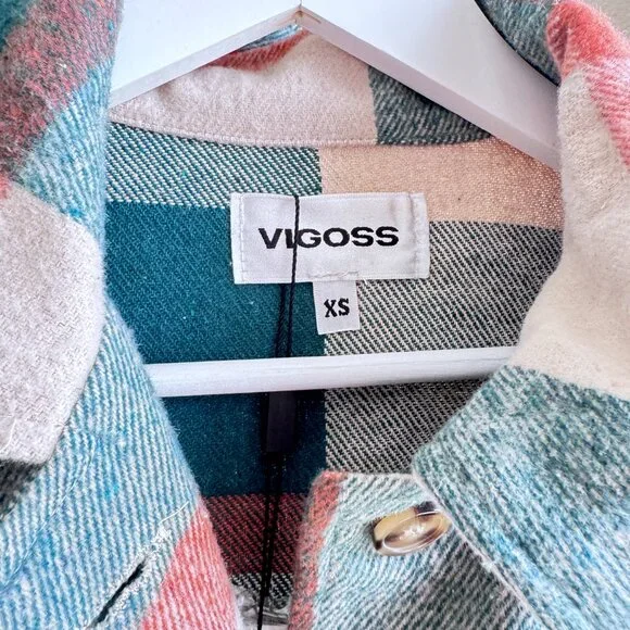 Stitch fix: VIGOSS Size: XS Oversized Teal Green Orange Plaid Shacket Flannel - Picture 13 of 15